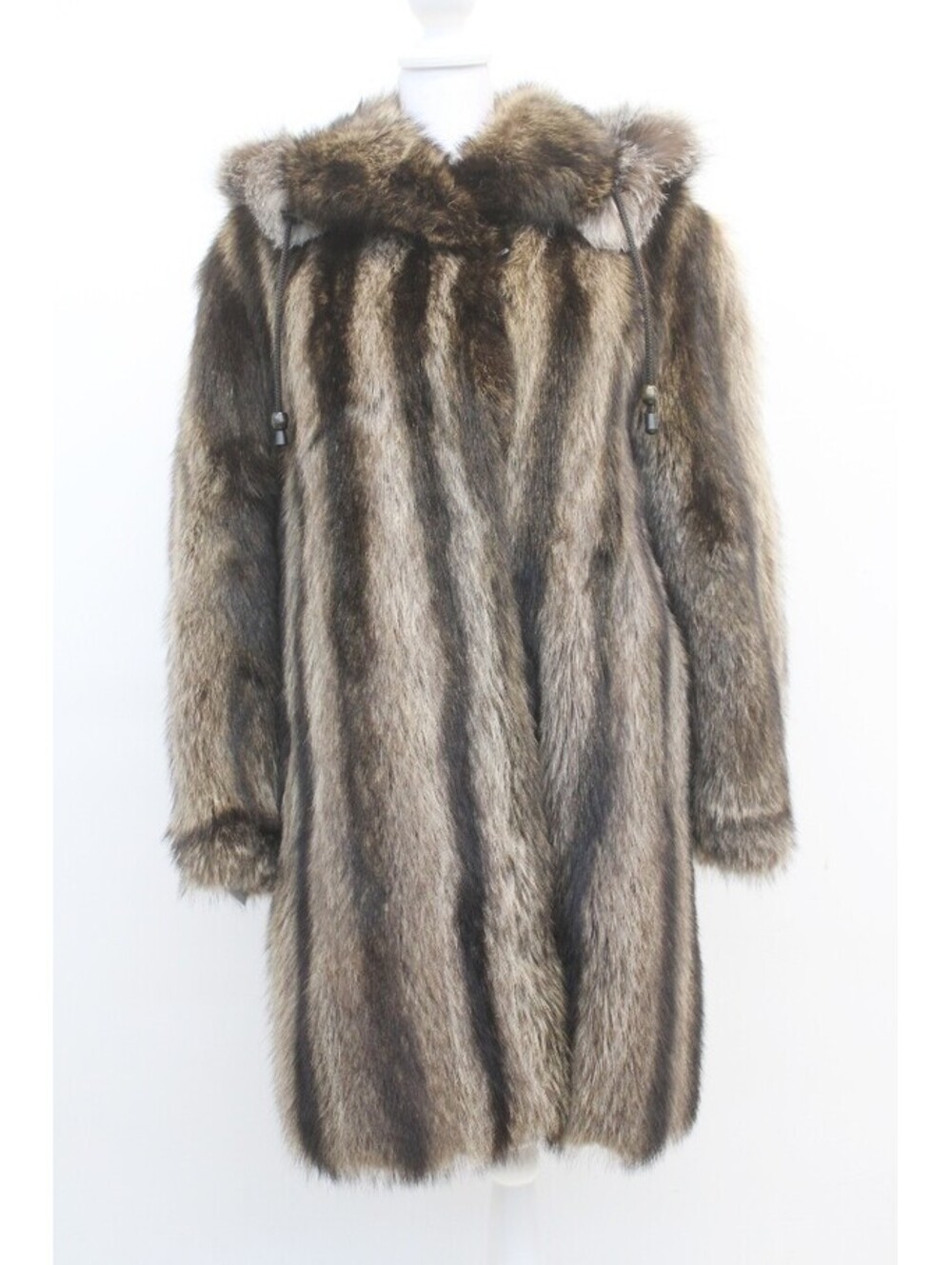 EXCELLENT RACCOON RACOON FUR COAT JACKET W/ HOOD & FOX TRIM WOMEN WOMAN SIZE 4